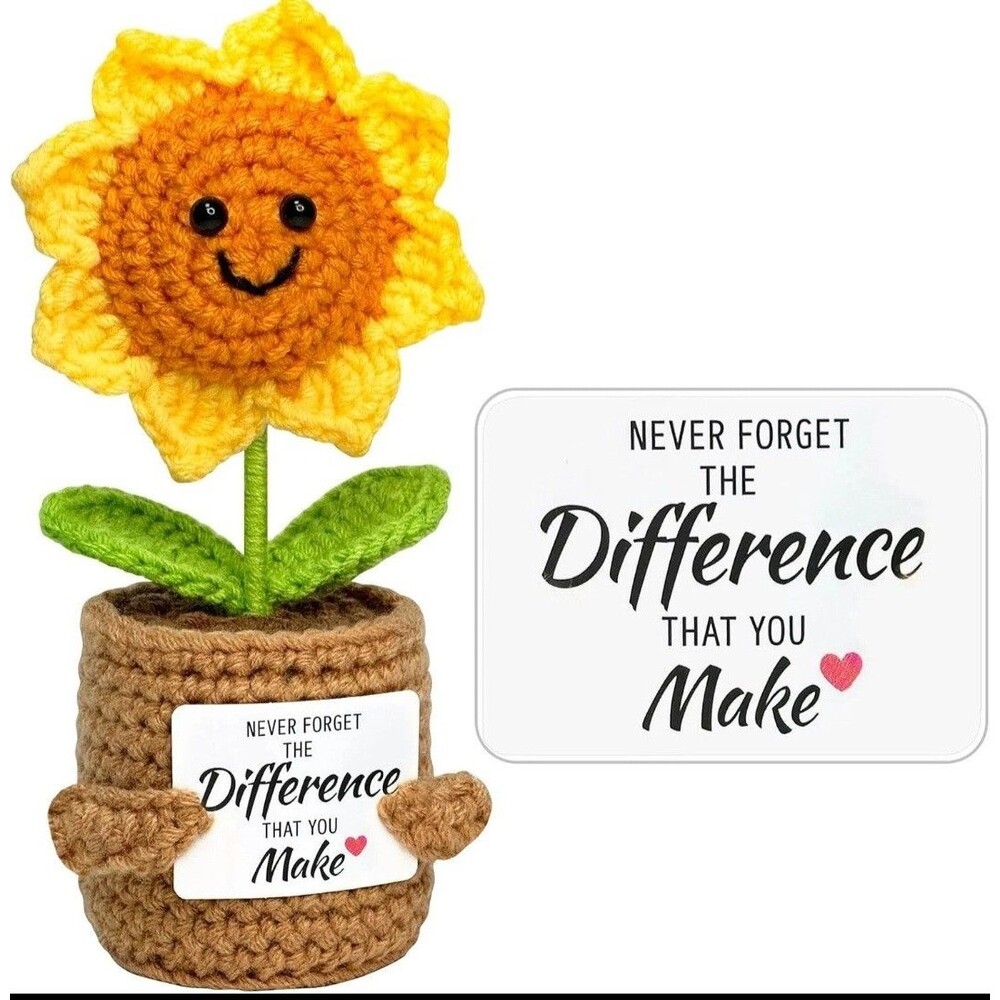 Crochet Sunflower Plush Pot Doll "Never‎ Forget the Difference You've Made" Gift